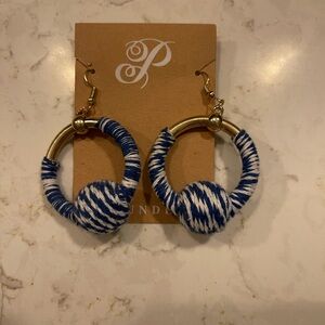 Blue and White Wrapped Hoop Earrings